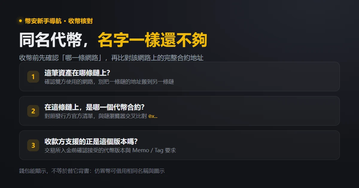 同名代幣怎麼辨認？收幣前核對網路與合約地址